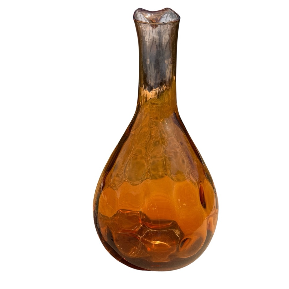 Mid Century Amber Swung Glass Vase 10” MCM Viking Style Retro Art Glass Vintage - Picture 4 of 12